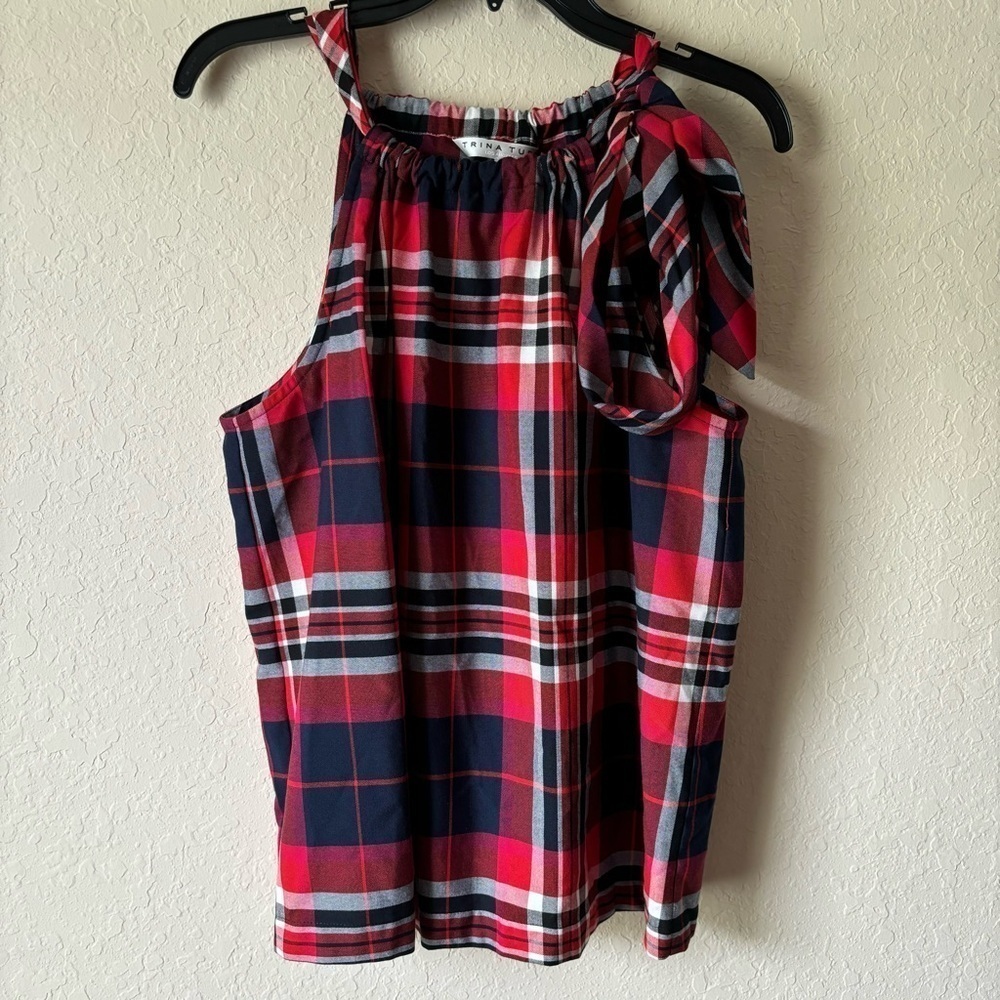 Trina turk | Women's Montalban 2 Plaid Tank Top Size Large NWT Red Blue